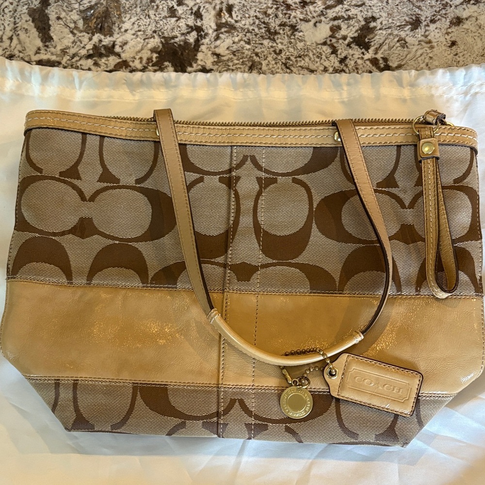 Vintage Coach Brown and Tan Signature Tote Bag